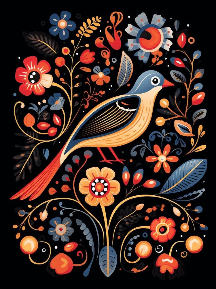Folk Bird Illustration Magpie 4