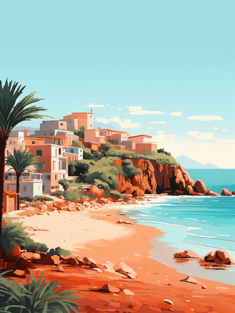 Spiaggia Del Principe Sardinia Italy Mediterranean Style Illustration 3