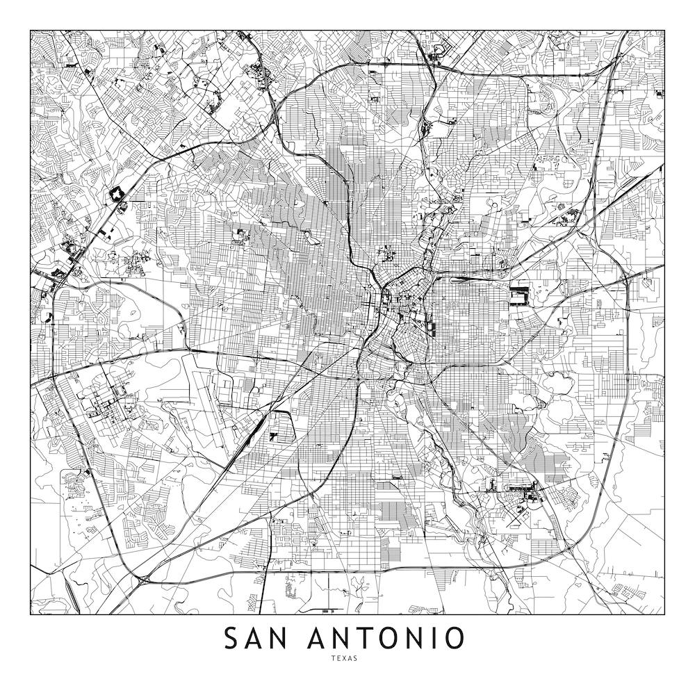 San Antonio White Map Square