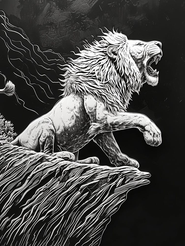 African Lion Relief Illustration Roaring 1