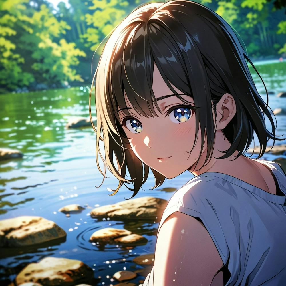 Anime Mädchen Am Fluss