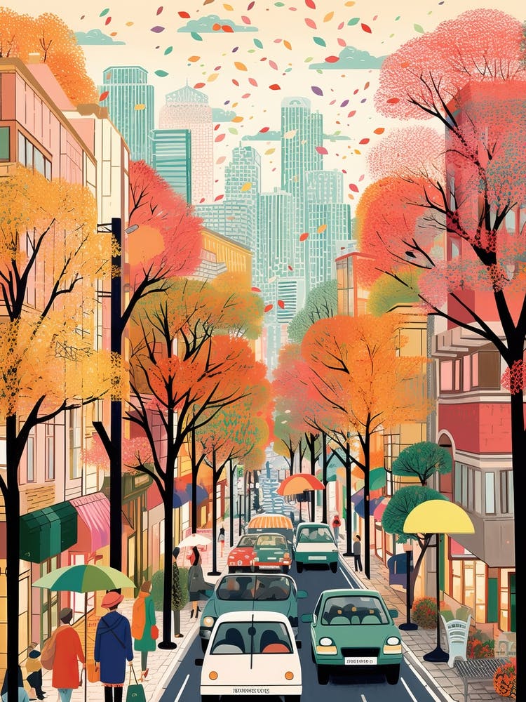 Tokyo In Autumn Fall Travel Art 2