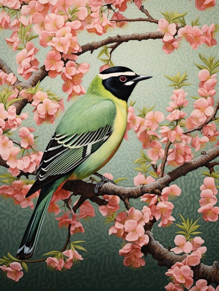 Peinture d'oiseau inspirée par Ohara Koson Jaseur d'Amérique 4