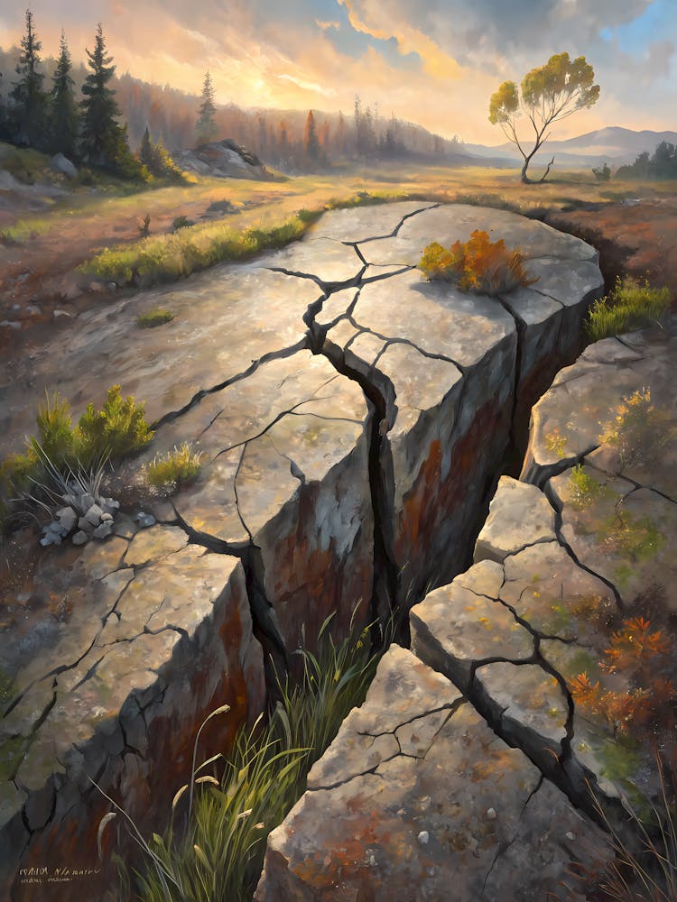 Cracked Earth Landscape Barren Land Oil Painting