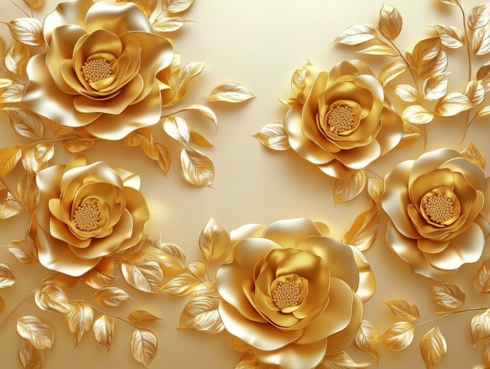3d Floral Design With Golden Roses 1