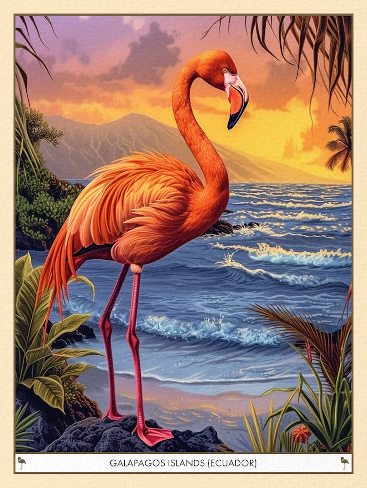 Greater Flamingo Galapagos Islands Ecuador Tropical Illustration 8 Poster