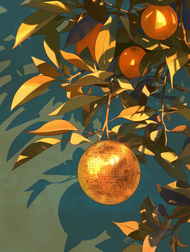 Un Oranger Avec des Feuilles Et un Fruit Orange Fait d'une Boule Disco