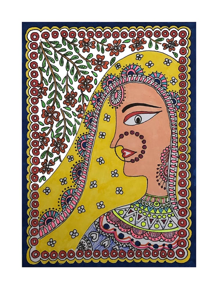 Traditional woman ib madhubani art by DollyJ