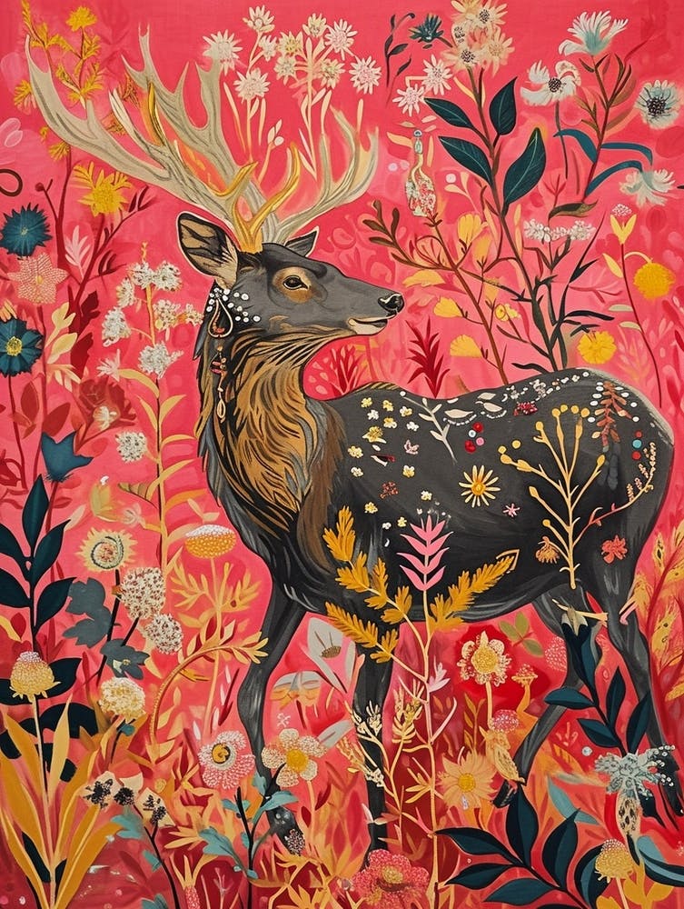 Floral Animal Painting Elk 1