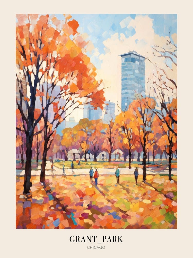 Autumn City Park Painting Grant Park Chicago United States Poster