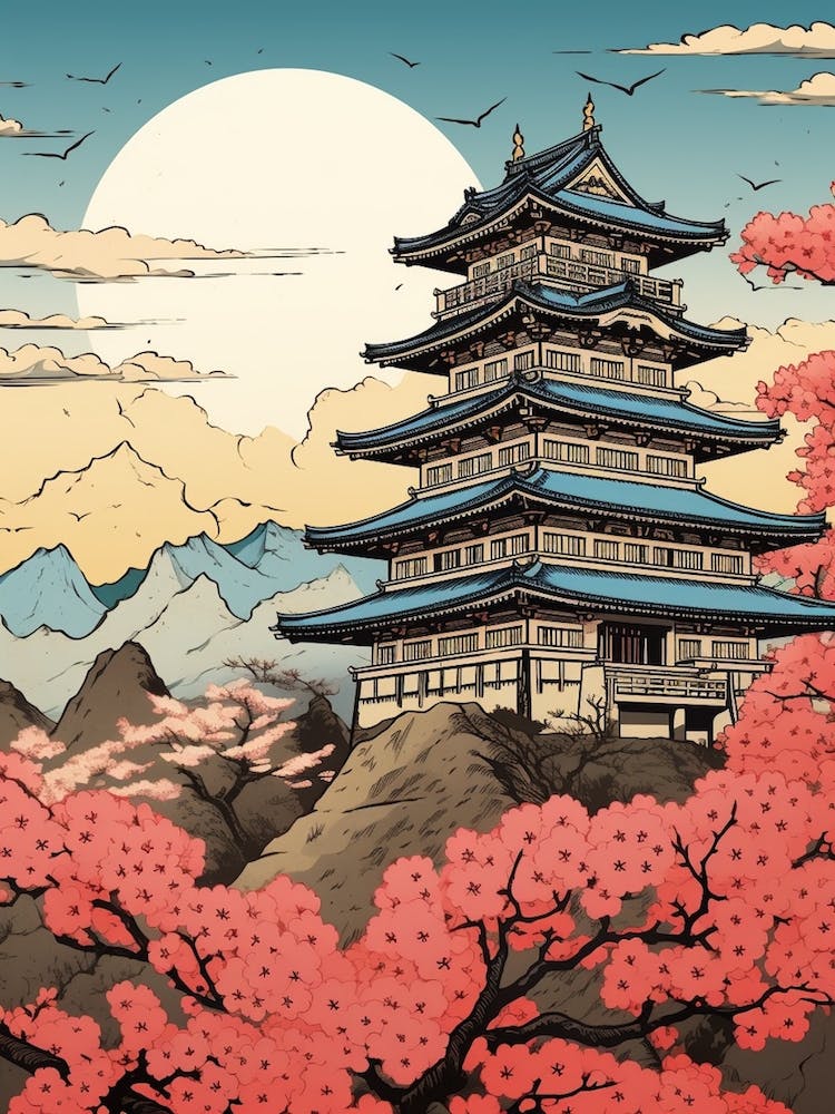 Gifu Castle, Japan Vintage Travel Art 4