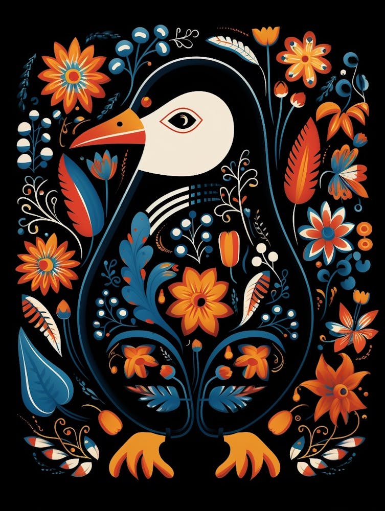 Folk Bird Illustration Penguin 2