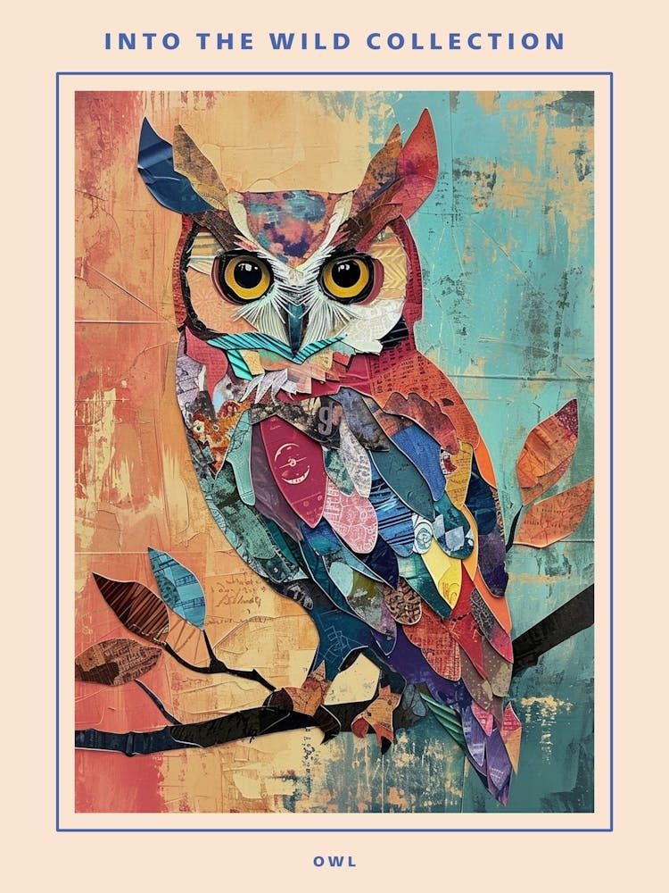 Kitsch Colourful Owl Collage 4 Poster
