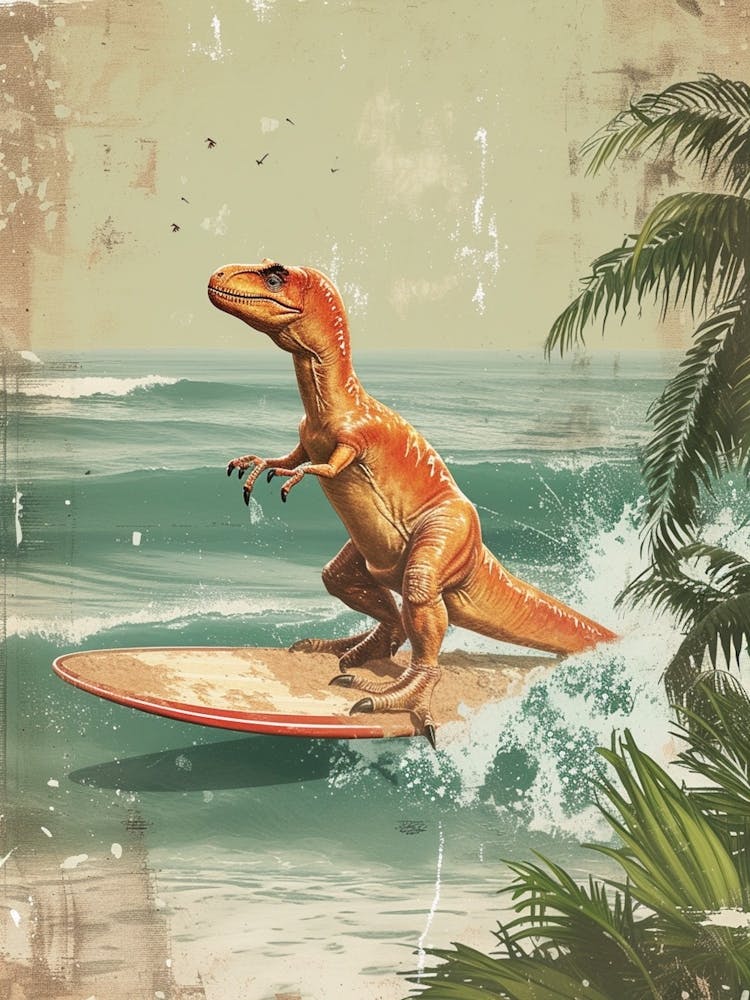 Vintage Maiasaura Dinosaure sur une planche de surf 1