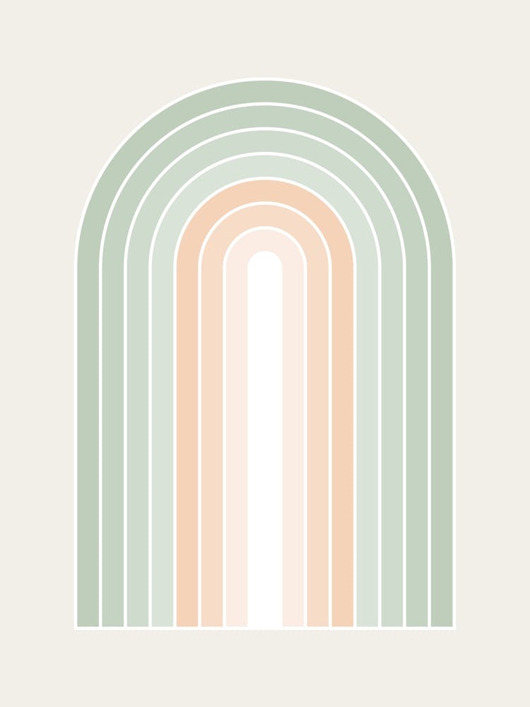 Serene Abstract Mid Century Spring Pastel Rainbow - Sage green, Peach Fuzz