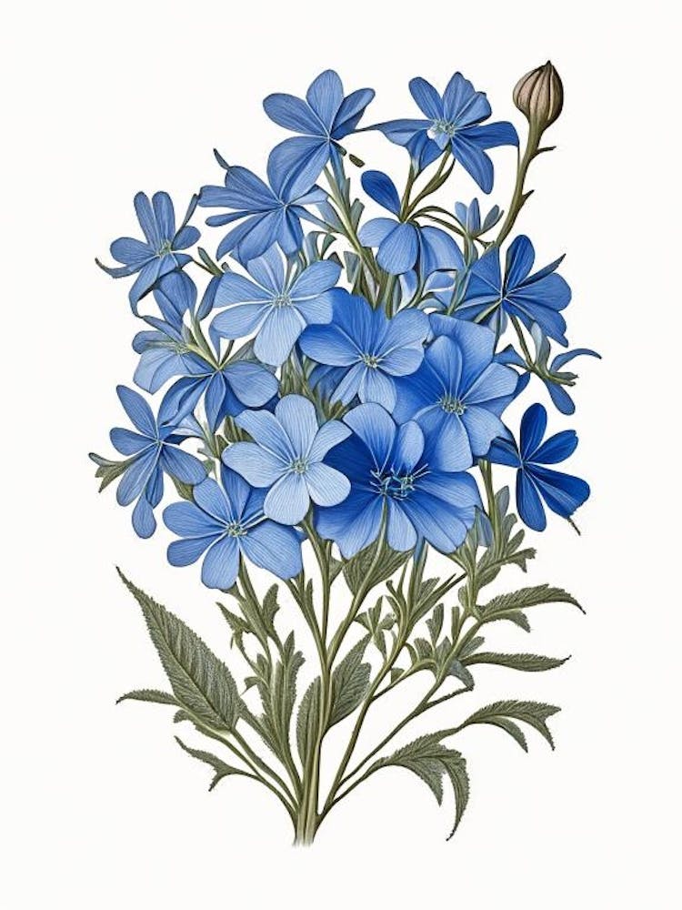 Wild Blue Phlox Wildflower Vintage Botanical 2