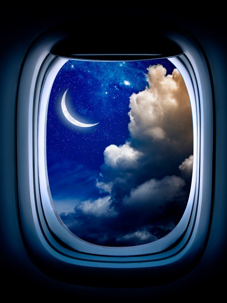 Airplane window with Moon, porthole #3 1