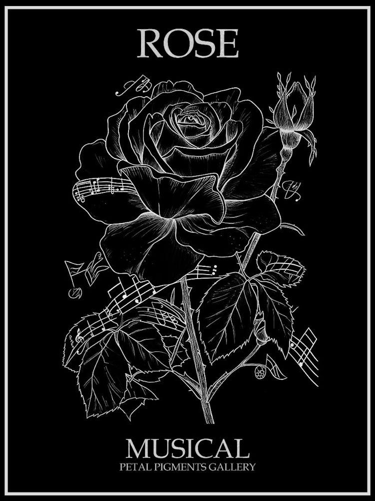 Rose Musical Line Drawing 3 Poster Inverted