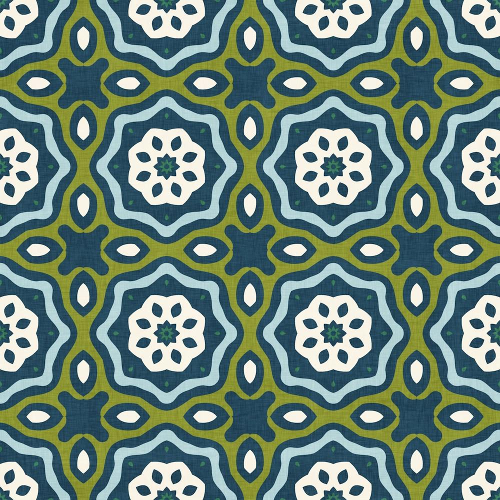Vintage Bloom Tile Octagon In Olive And Blue