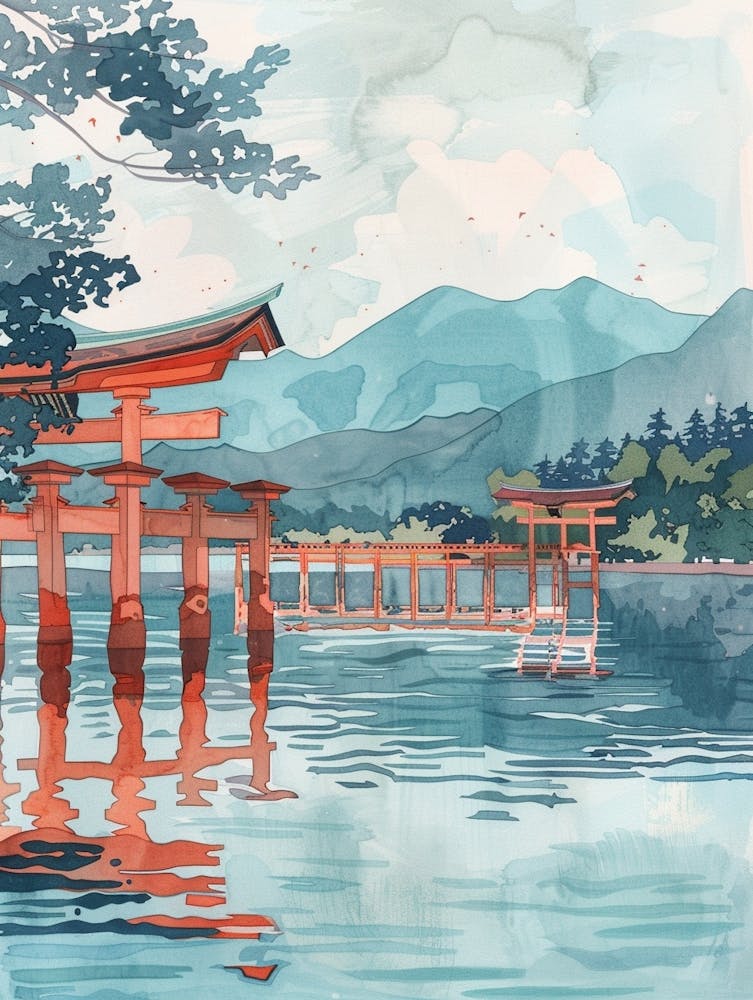 Miyajima Japan 4 Retro Illustration