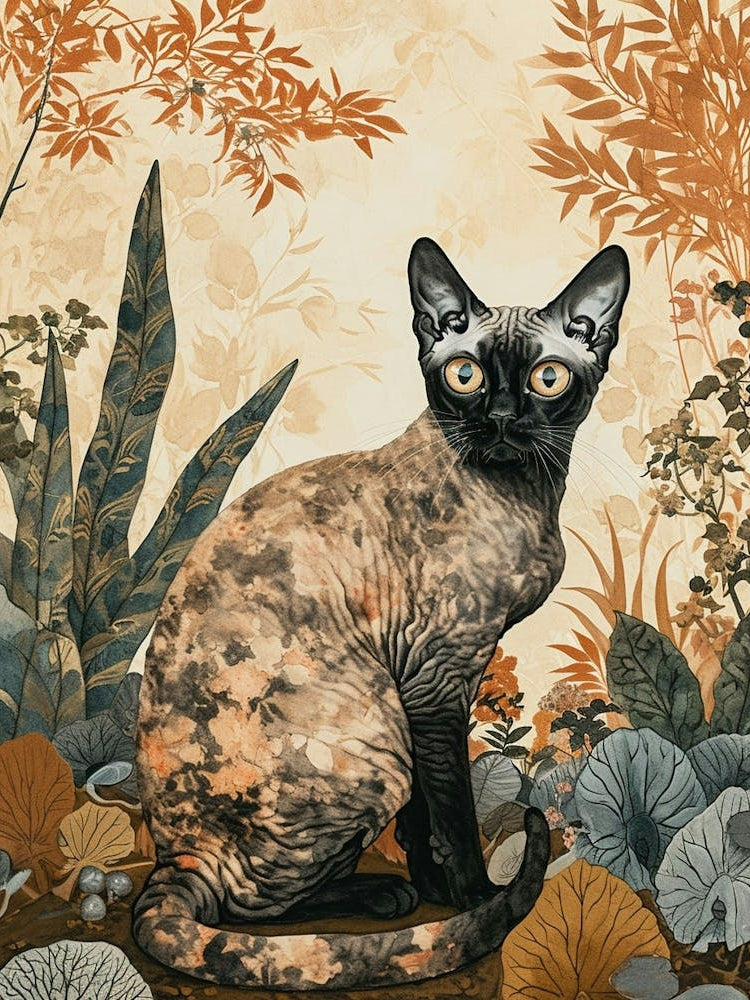 Cornish Rex Cat Japanese Illustration 2