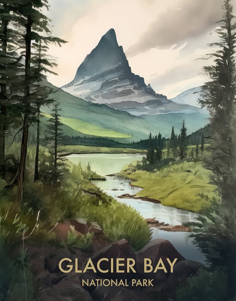 Glacier National Park Aquarelle Affiche de voyage vintage 3
