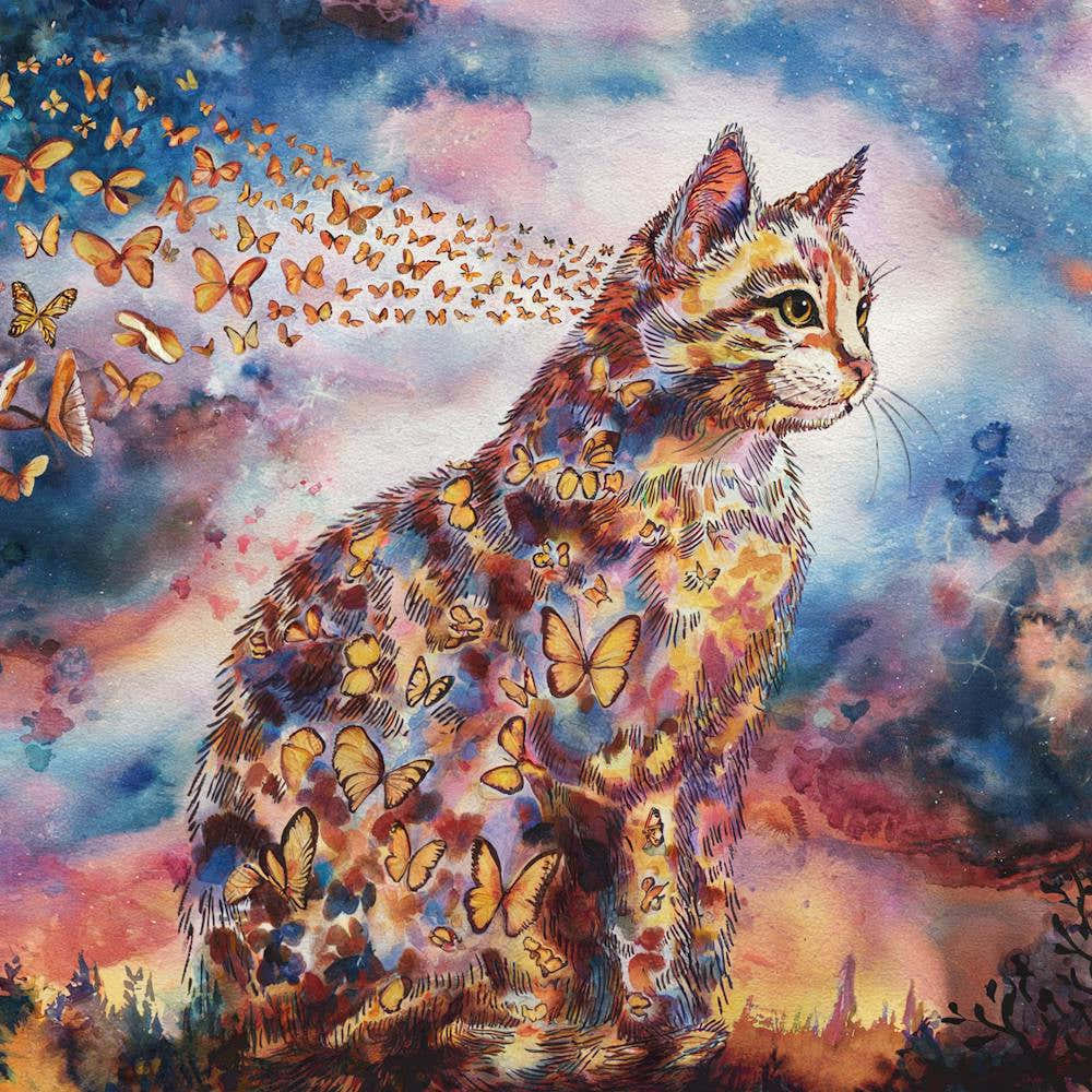 Butterfly Cat Watercolor