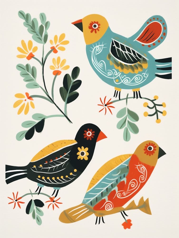 Folk Style Bird Painting European Robin 2