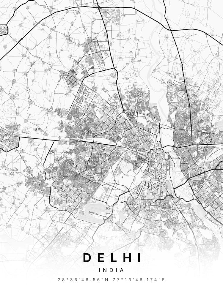 Delhi India White Map