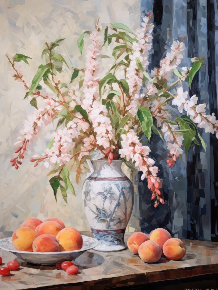 Wisteria Flower And Peaches Still Life Painting 1 Dreamy