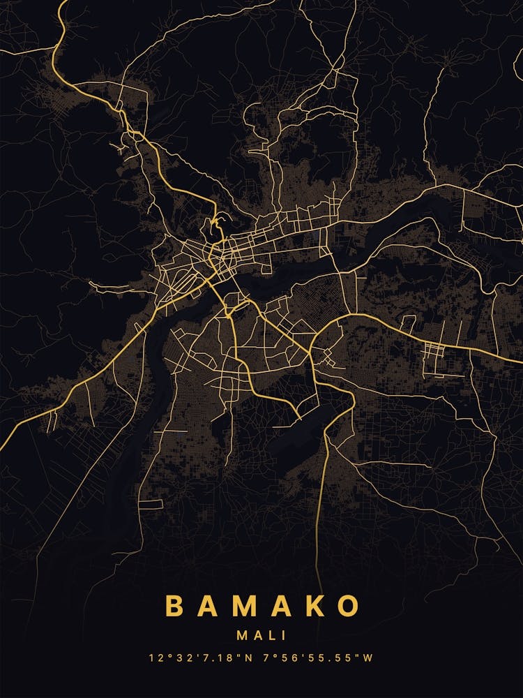 Bamako Mali Black And Gold Map