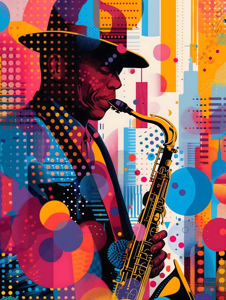 Jazz Saxophone Player, Vibrant, Pop Art