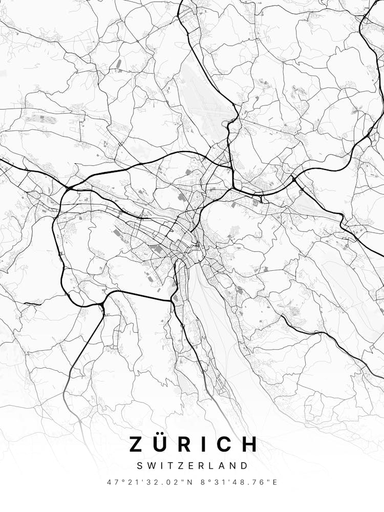 Zurich Switzerland White Map