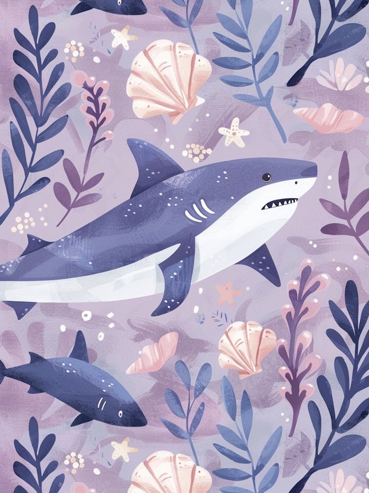 Purple Blue Shark Illustration 1