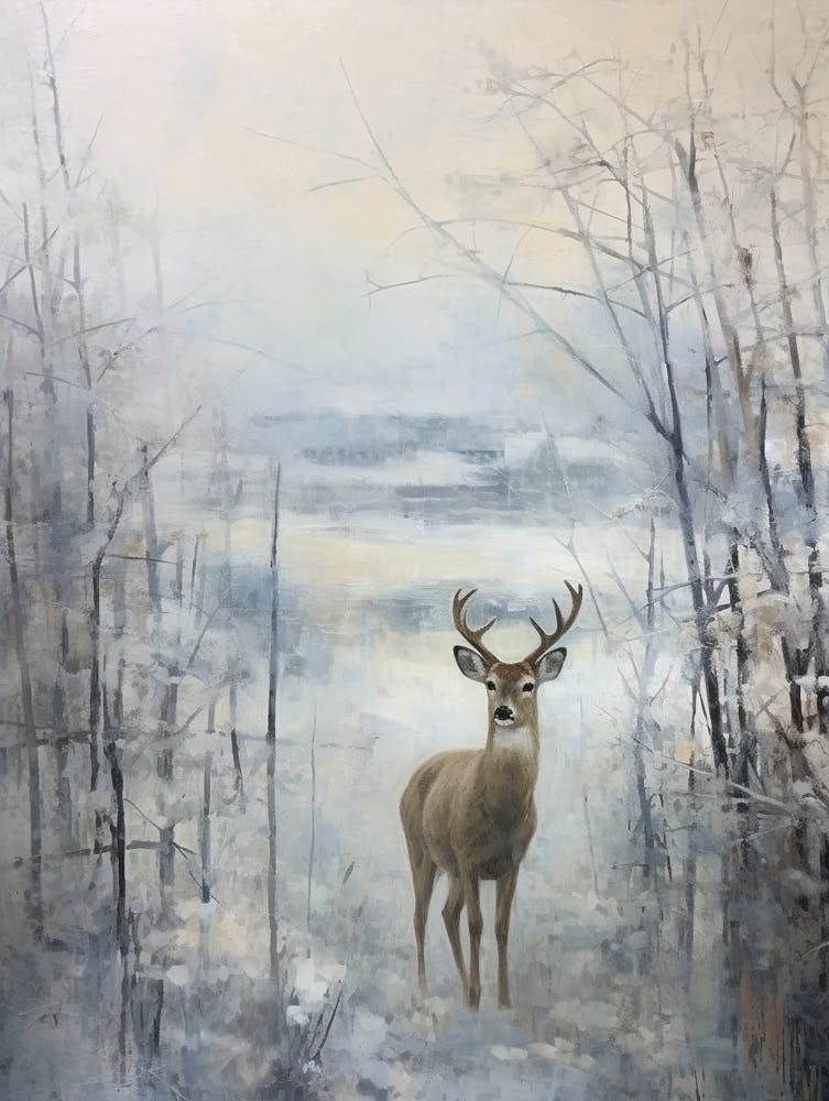 Peinture Animale Hivernale Vintage Cerf 5