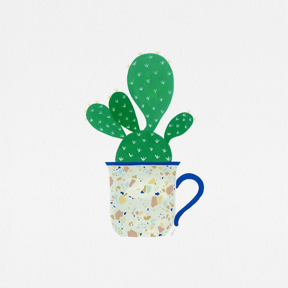 Cactus Houseplant Tea Cup Painting