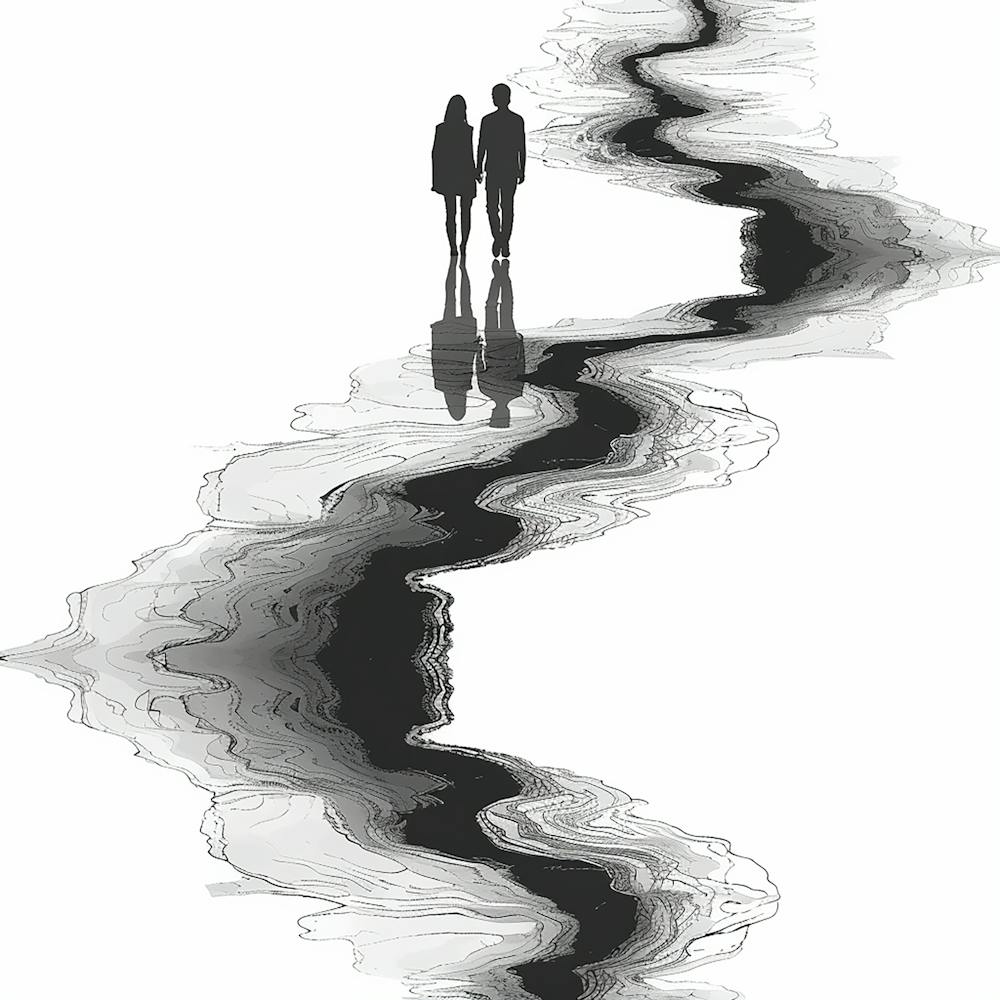 Couple Walking Down A River - Minimal Line art, reflection art, city wall art, colorful wall art, home decor, minimal art, modern wall art, wall art, wall decoration, wall print colourful wall art, decor wall art, digital art, digital art download, interi