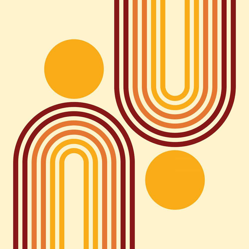 Mid Century Modern Geometric Rainbow And Sun Abstract A5 In Classy Red Gold 02