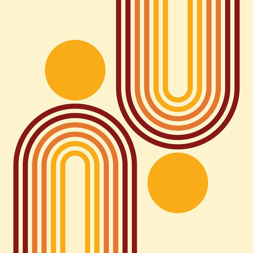 Mid Century Modern Geometric Rainbow And Sun Abstract A5 In Classy Red Gold 02