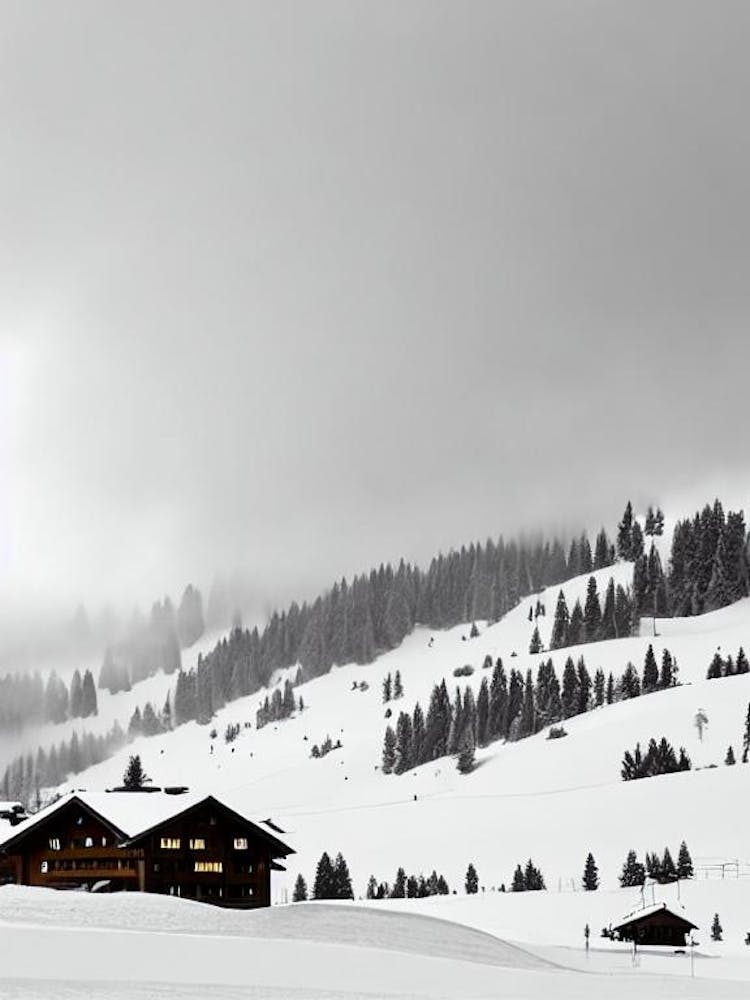 Alta Badia, Italy Black And White Skiing Poster