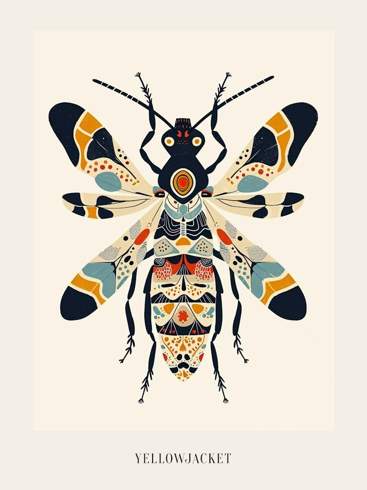 Colourful Insect Illustration Yellowjacket 15 Poster