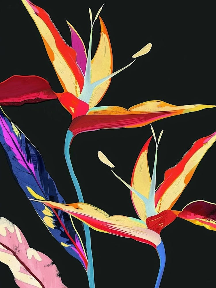 Neon Flowers On Black Heliconia 4