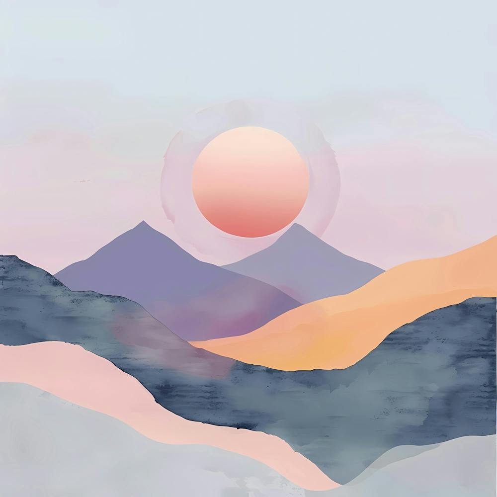 A Hand Drawn Pastel Minimalist Illustration Of A Sunset In The Mountains 3