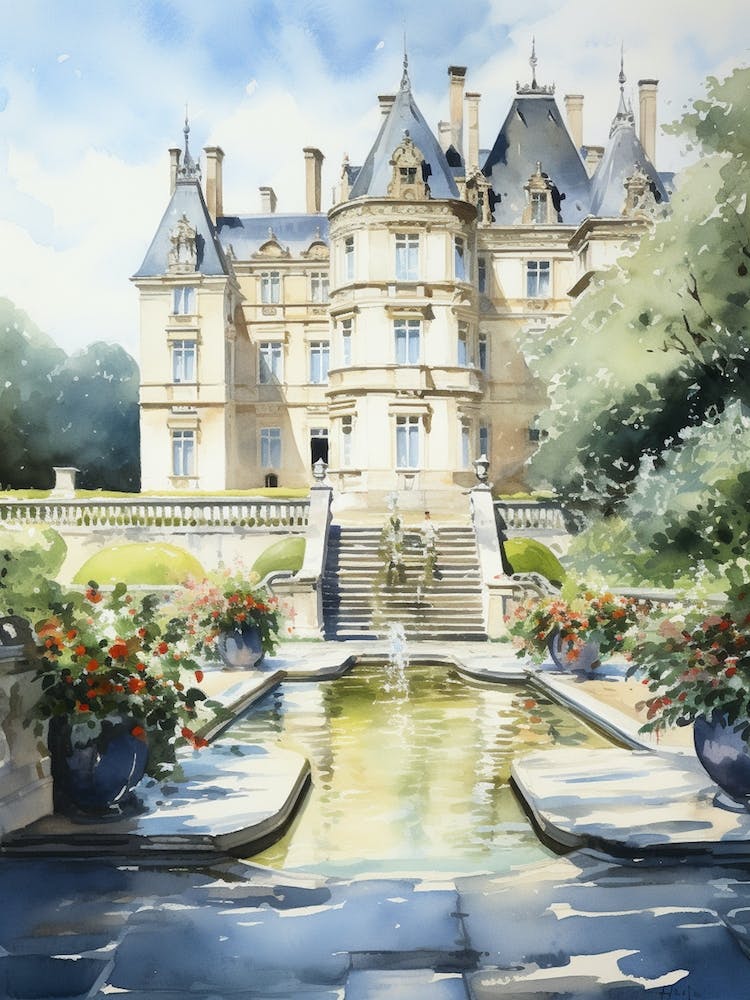 Château De Villandry Gardens, France Watercolour 3