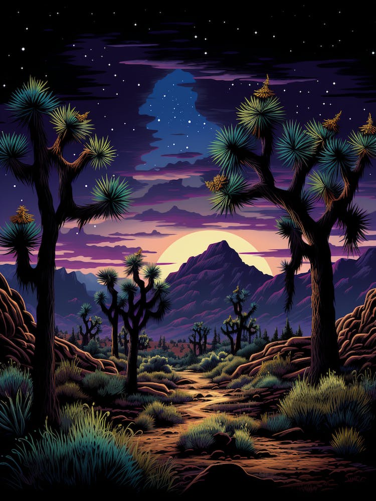  Retro Illustration Of A Joshua Trees At Night 3