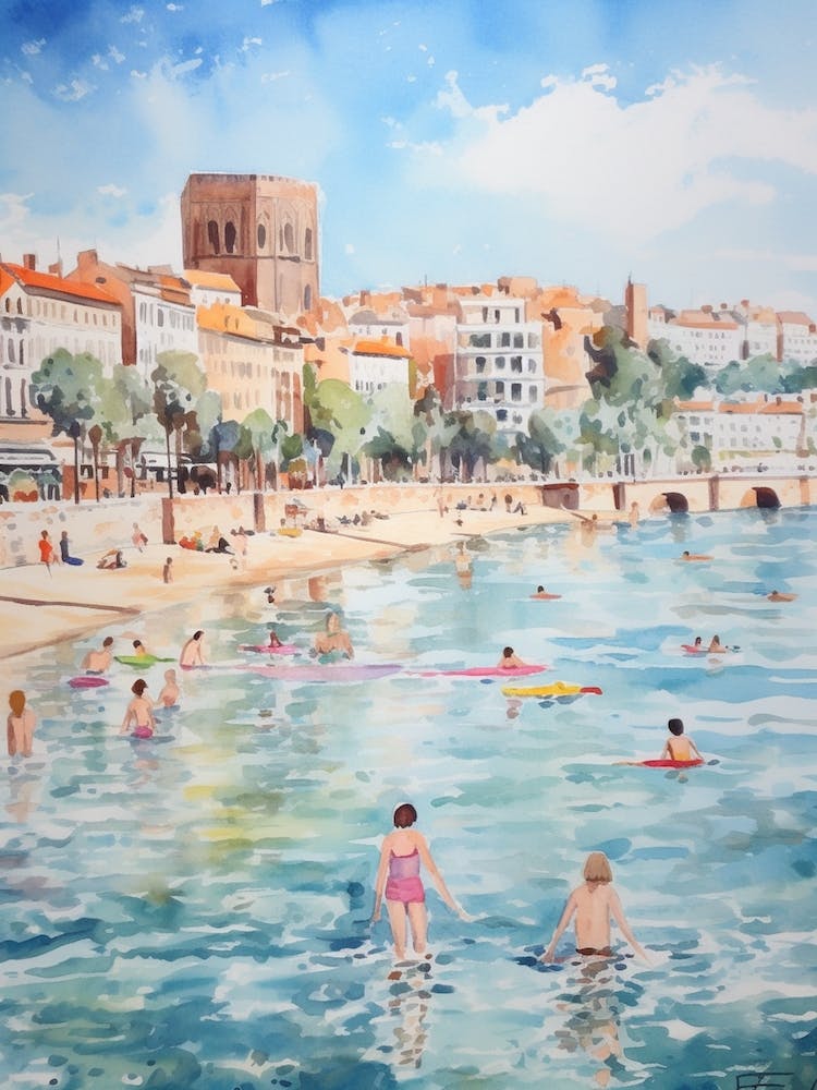 Schwimmen in Cannes Frankreich Aquarell