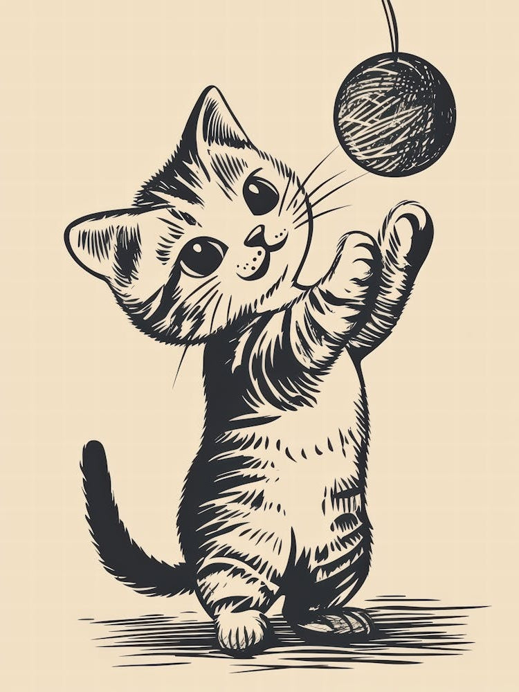 Kitten Playing With A Ball.Generated AI. Wall