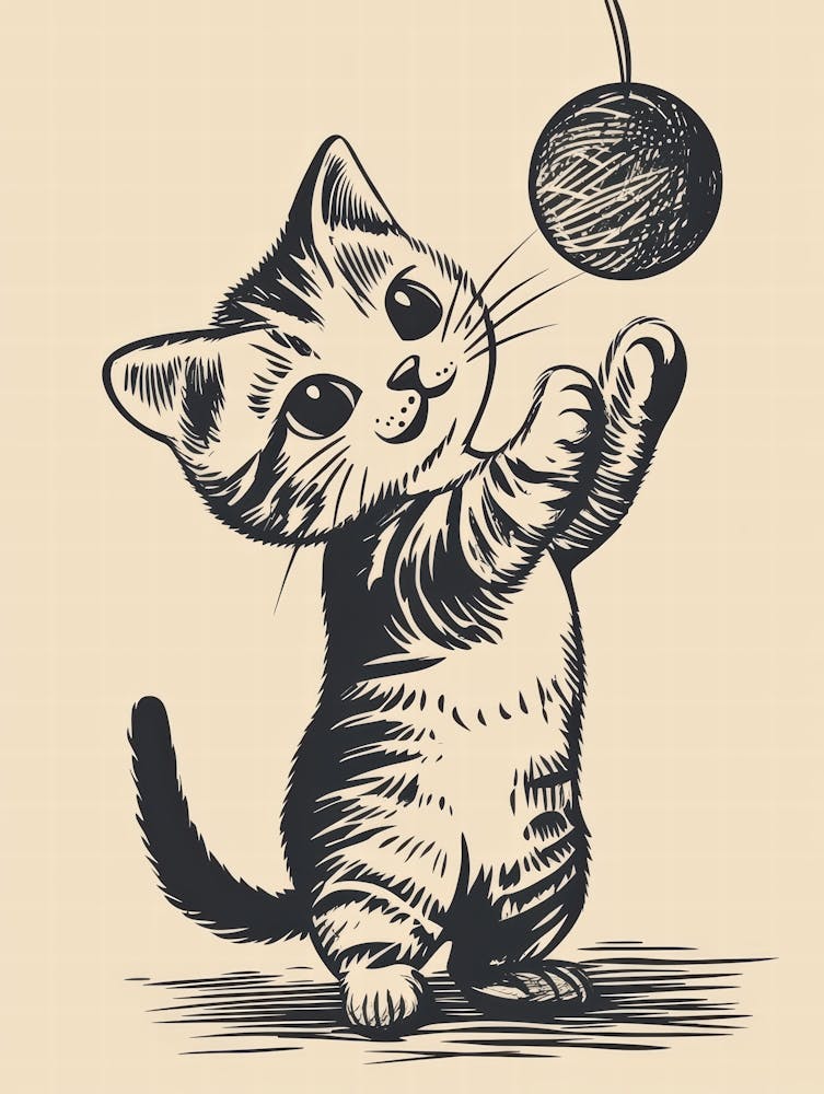 Kitten Playing With A Ball.Generated AI. Wall