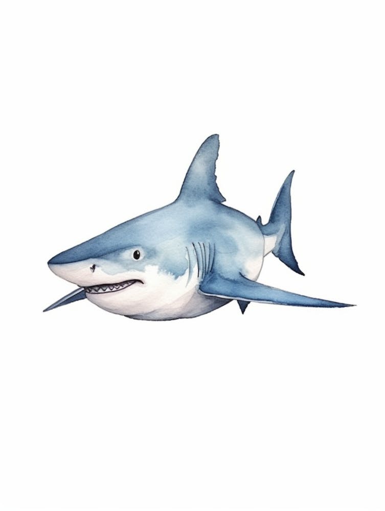 Cartoon Watercolour Bull Shark Kids Nursery 1