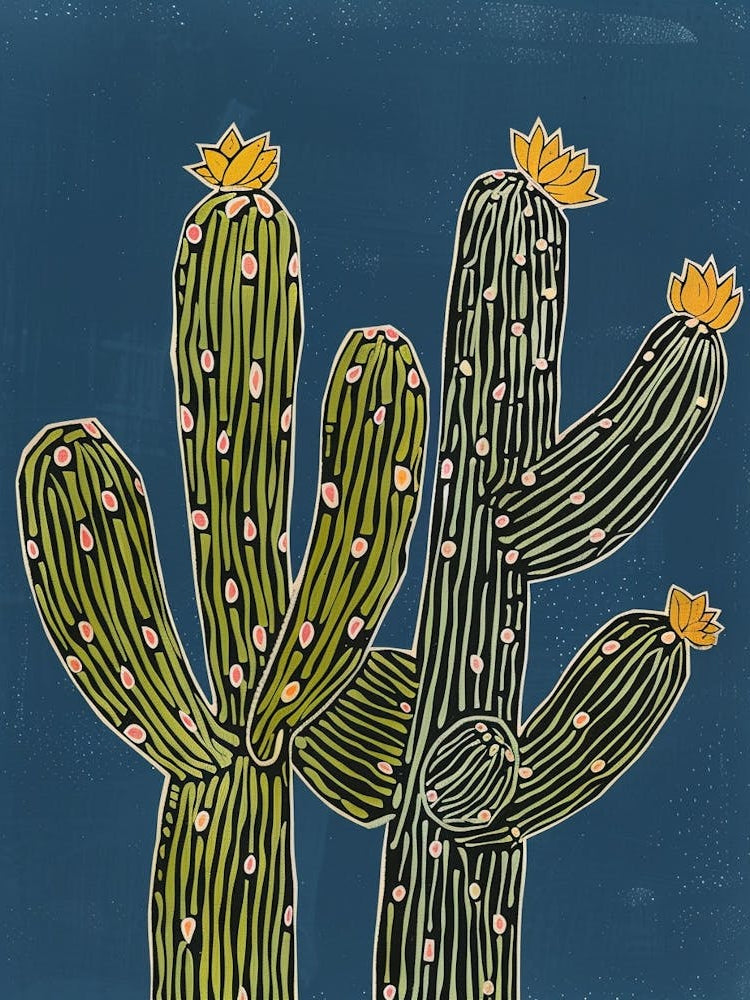 Queen Of The Night Cactus Minimalist Block Print 2